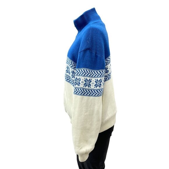 Vintage 70's Fingerhut Fashions Snow Flakes Blue & White Nordic Winter Jacket XL - Picture 2 of 9